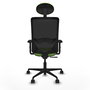 Silla de oficina Zulema con mecanismo Sincro tapizada con Tela color Pistacho y malla color Negro. Equipada con lumbar 1D, Brazos 2D, Cabecero Fijo y Ruedas 65mm nailon