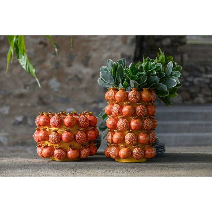 DKD Home Decor Jarrón de Gres Granada Naranja y Amarillo
