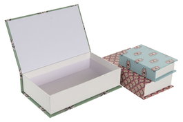 DKD Home Decor Caja Libro Urban Tropical Boho Verde Azul 4.5 x 18.5 x 11 cm Set de 3