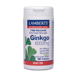 Lamberts Ginkgo Biloba 6000mg 180 comprimidos, complemento para circulación y memoria