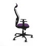 Silla de oficina Jorquera con mecanismo Sincro tapizada con Tela color Morado y malla color Blanco. Equipada con lumbar 1D, Brazos 1D, Cabecero Fijo y Ruedas 65 mm parqué
