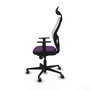 Silla de oficina Jorquera con mecanismo Sincro tapizada con Tela color Morado y malla color Blanco. Equipada con lumbar 1D, Brazos 1D, Cabecero Fijo y Ruedas 65 mm parqué