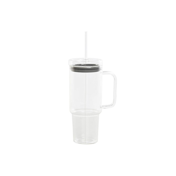 DKD Home Decor Taza de Borosilicato y Silicona con Pajita 1L Transparente DKD Home Decor Taza de Borosilicato y Silicona con Pajita 1L Transparente