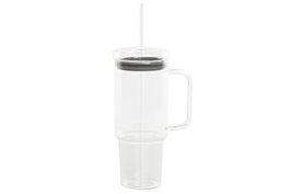 DKD Home Decor Mug Basicos Transparente Borosilicato Silicona con Pajita 9.3 x 23 x 13 cm