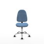 Silla de oficina Algarra con mecanismo Contacto permanente básico tapizada con Tela color Azul cielo. Equipada con Base cromada, Sin brazos y Ruedas autofrenantes