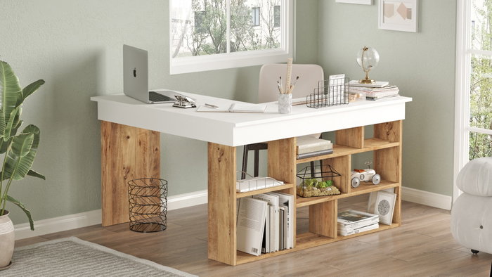 Hanah Home Mesa de Estudio Ct5-Aw Pino Atlántico y Blanco 129x72x120cm Tablero de Partículas Recubierto de Melamina Hanah Home Mesa de Estudio Ct5-Aw Pino Atlántico y Blanco 129x72x120cm Tablero de Partículas Recubierto de Melamina
