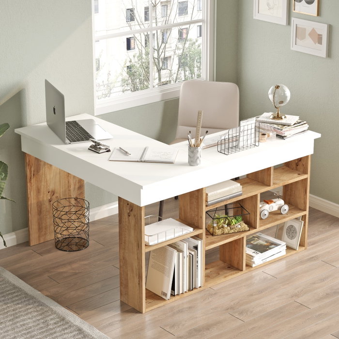 Hanah Home Mesa de Estudio Ct5-Aw Pino Atlántico y Blanco 129x72x120cm Tablero de Partículas Recubierto de Melamina Hanah Home Mesa de Estudio Ct5-Aw Pino Atlántico y Blanco 129x72x120cm Tablero de Partículas Recubierto de Melamina