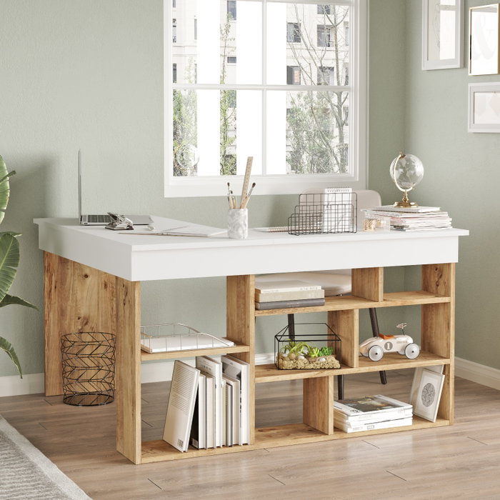Hanah Home Mesa de Estudio Ct5-Aw Pino Atlántico y Blanco 129x72x120cm Tablero de Partículas Recubierto de Melamina Hanah Home Mesa de Estudio Ct5-Aw Pino Atlántico y Blanco 129x72x120cm Tablero de Partículas Recubierto de Melamina