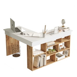 Hanah Home Mesa de Estudio Ct5-Aw Pino Atlántico y Blanco 129x72x120cm Tablero de Partículas Recubierto de Melamina
