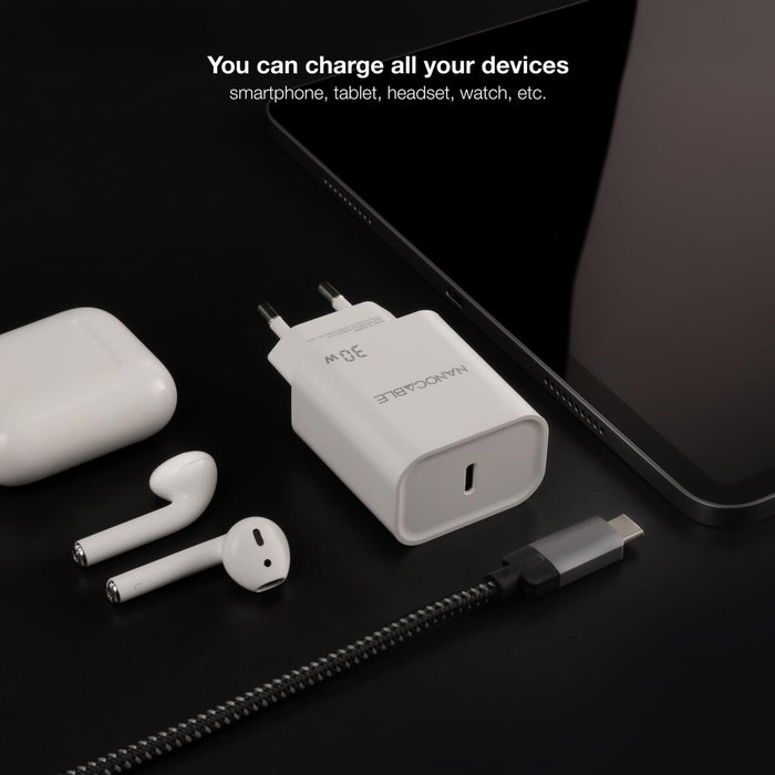 Nanocable Cargador de Pared USB-C PD 30W Blanco 10.10.2009 Nanocable Cargador de Pared USB-C PD 30W Blanco 10.10.2009