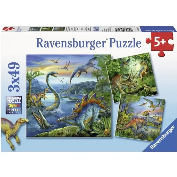 Ravensburger Puzzle 3x49 pcs Fascinación de dinosaurios, 2 rompecabezas de 12 piezas, para niños a partir de 5 años Ravensburger Puzzle 3x49 pcs Fascinación de dinosaurios, 2 rompecabezas de 12 piezas, para niños a partir de 5 años