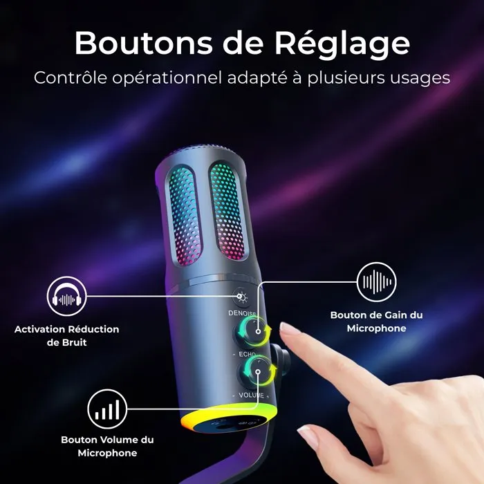 THE G-LAB K-MIC-NEON Microfono RGB Profesional para Juegos y Streaming Negro, Compatible con Multiples Plataformas y Software