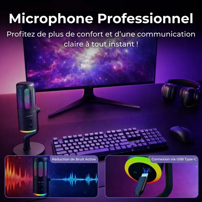 THE G-LAB K-MIC-NEON Microfono RGB Profesional para Juegos y Streaming Negro, Compatible con Multiples Plataformas y Software