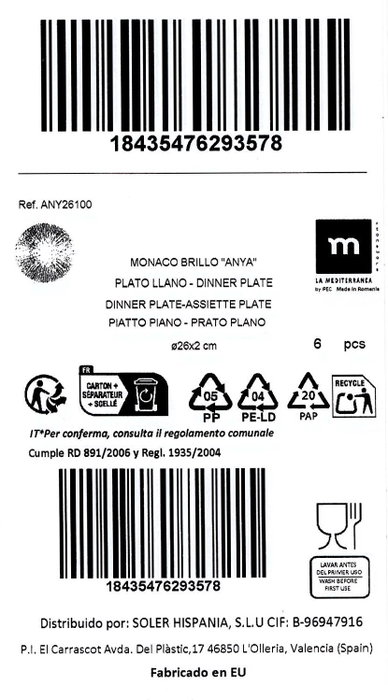 La Mediterranea Plato Llano Anya Monaco Brillo ø26cm (Set de 6) La Mediterranea Plato Llano Anya Monaco Brillo ø26cm (Set de 6)