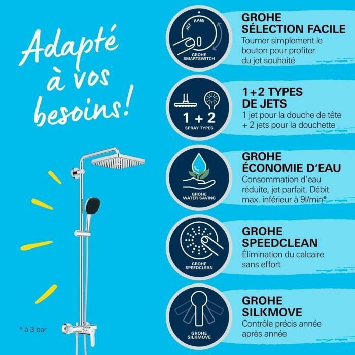 Grohe Vitalio Comfort 250 Columna de ducha con mezclador monomando - Cromo Grohe Vitalio Comfort 250 Columna de ducha con mezclador monomando - Cromo