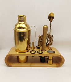 DKD Home Decor Set de Coctelería de 9 Piezas en Bambú e Inox Dorado