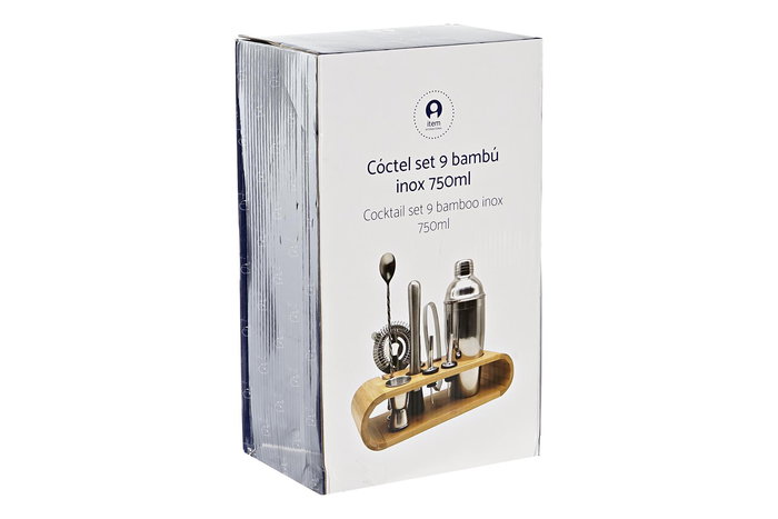 DKD Home Decor Set de 9 Coctelera Dorado Acero Inoxidable Bambú 9 x 25 x 9 cm