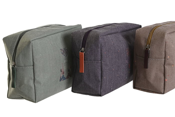 DKD Home Decor Neceser Moderno Burdeos Verde Lienzo Algodon 8 x 14 x 20 cm (3 Unidades)