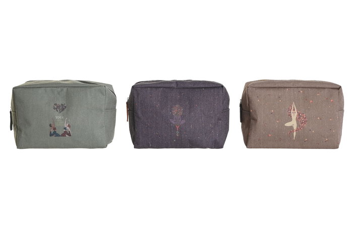 DKD Home Decor Neceser Moderno Burdeos Verde Lienzo Algodon 8 x 14 x 20 cm (3 Unidades)