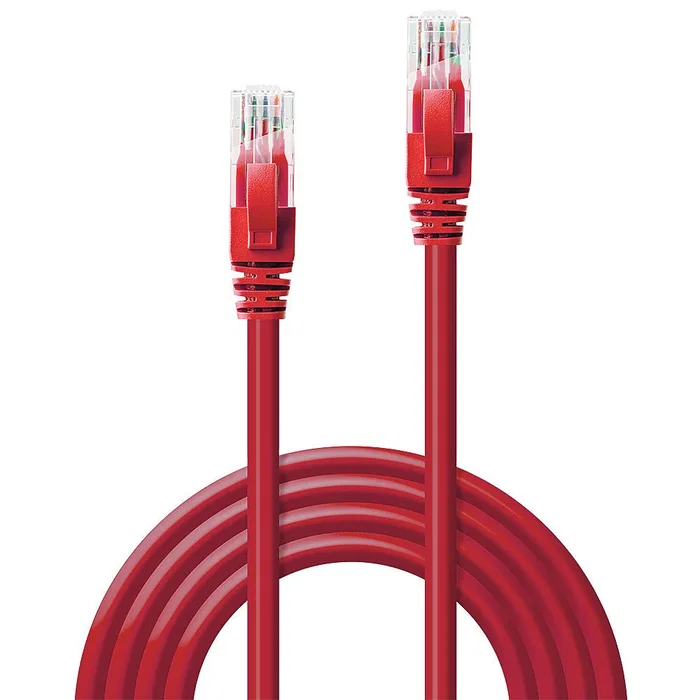 Lindy 48033 Cable de Red Cat6 U/UTP Ethernet, 2 m, Rojo, Conectores RJ-45 Macho