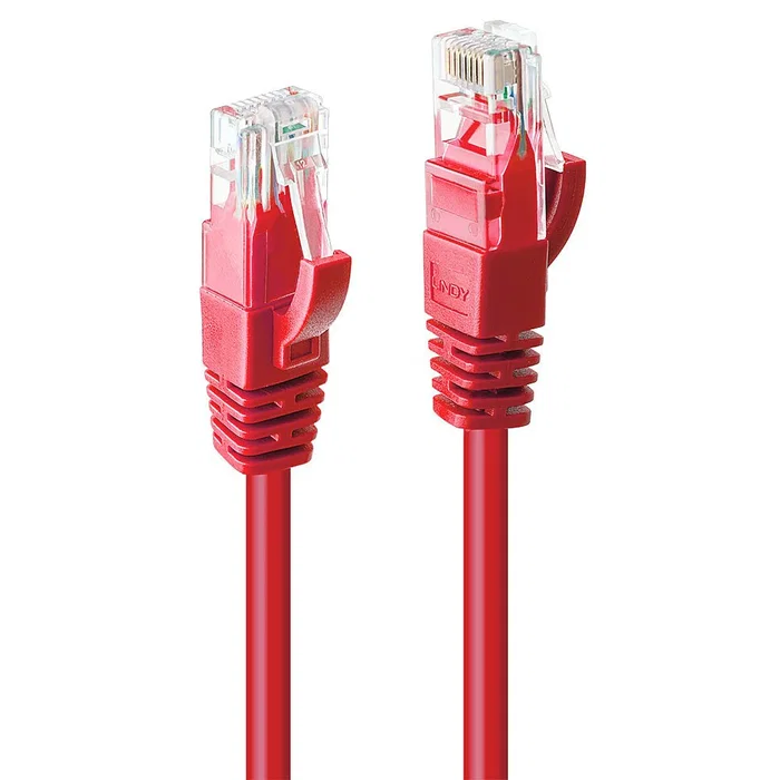 Lindy 48033 Cable de Red Cat6 U/UTP Ethernet, 2 m, Rojo, Conectores RJ-45 Macho