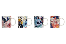 DKD Home Decor Tazas de Porcelana con Diseño Floral Multicolor