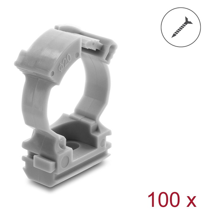 DeLOCK 22070 Sujetacables con clip de cierre, 100 unidades, gris