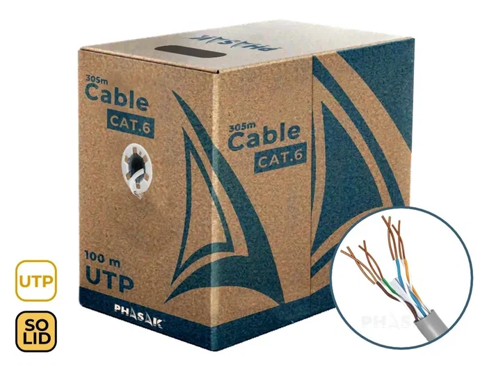Phasak Bobina de Cable Cat.6 UTP AWG23 CCA Sólido 100m Gris PHR 6100 Phasak Bobina de Cable Cat.6 UTP AWG23 CCA Sólido 100m Gris PHR 6100