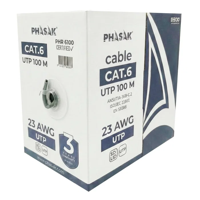Phasak Bobina de Cable Cat.6 UTP AWG23 CCA Sólido 100m Gris PHR 6100 Phasak Bobina de Cable Cat.6 UTP AWG23 CCA Sólido 100m Gris PHR 6100