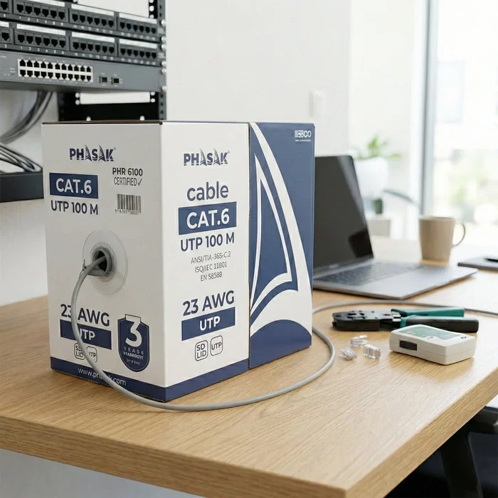 Phasak Bobina de Cable Cat.6 UTP AWG23 CCA Sólido 100m Gris PHR 6100 Phasak Bobina de Cable Cat.6 UTP AWG23 CCA Sólido 100m Gris PHR 6100