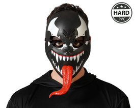 Máscara de Villano Negra de PVC Rígido con Dientes y Lengua Roja para Halloween Cosplay Disfraces Terror