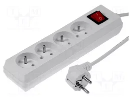 JONEX Prolongador de alimentación con interruptor y 4 tomas, 5m, Blanco