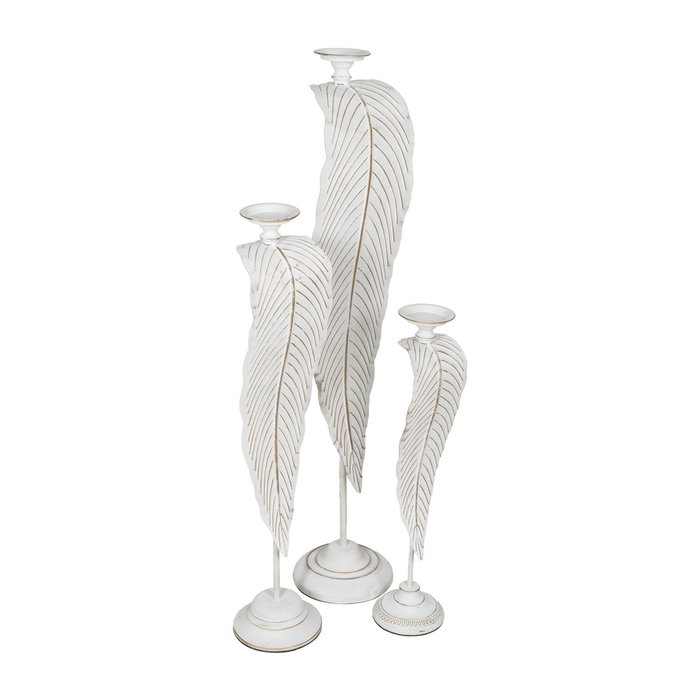 Portavelas Hoja Blanco Metal Decoración 15,50 X 15,50 X 70 C