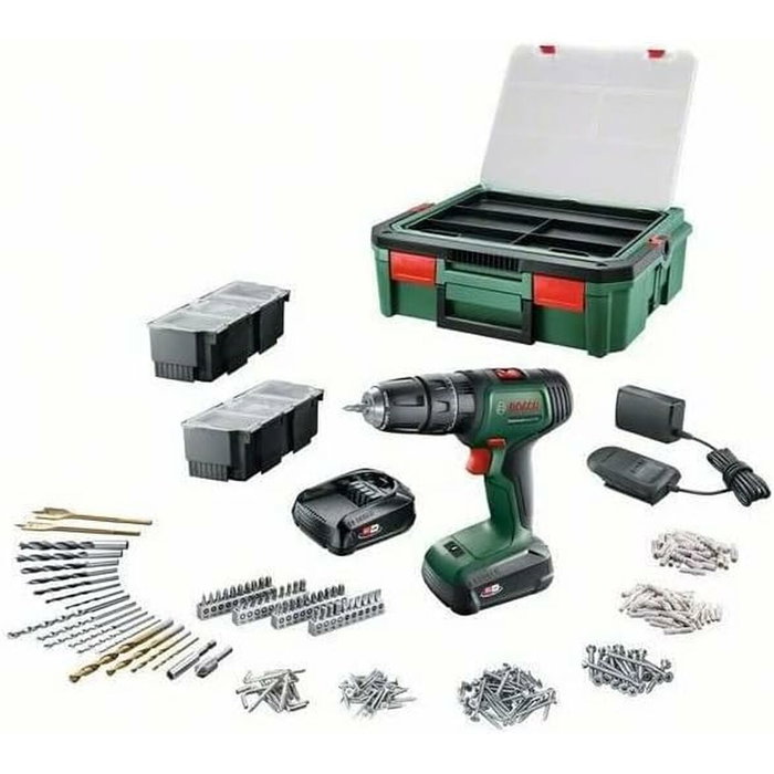 Bosch UniversalDrill 18 Taladro Atornillador (2 baterías 1.5Ah + SystemBox + 241 accesorios)