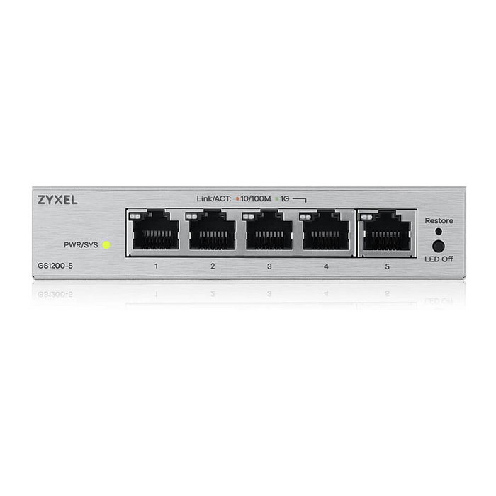 Zyxel GS1200-5V3 Switch Gestionado L2 con 5 Puertos Gigabit Ethernet (10/100/1000), Administración Web, para Escritorio, Color Gris