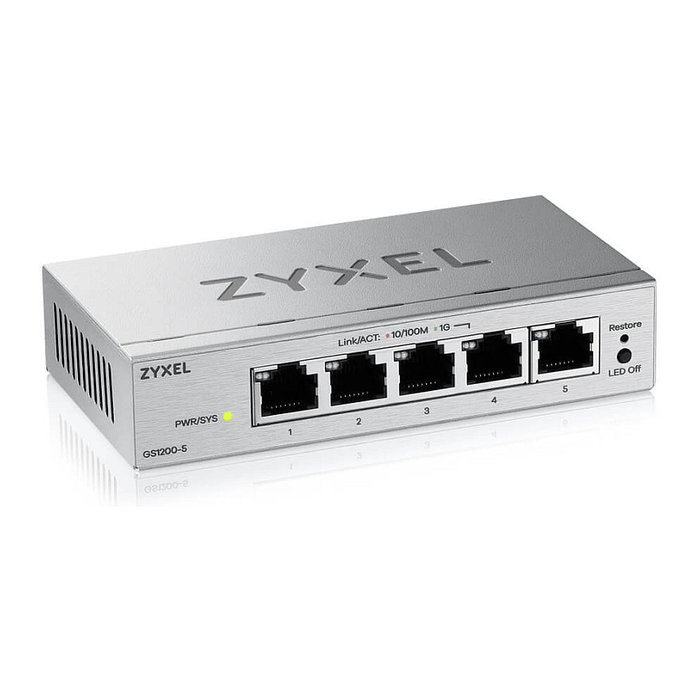Zyxel GS1200-5V3 Switch Gestionado L2 con 5 Puertos Gigabit Ethernet (10/100/1000), Administración Web, para Escritorio, Color Gris
