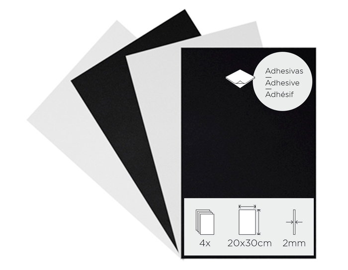 Innspiro Set de 4 láminas de goma EVA adhesivas blanco y negro 20x30cm x 2mm Innspiro Set de 4 láminas de goma EVA adhesivas blanco y negro 20x30cm x 2mm