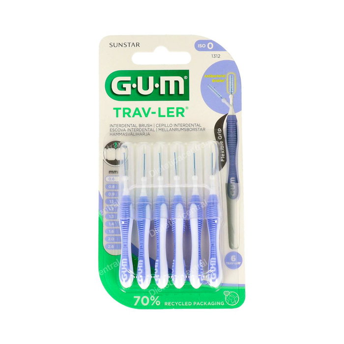 GUM Cepillo Interdental Trav-Ler 0.6 mm 6 unidades azul claro para limpieza interdental GUM Cepillo Interdental Trav-Ler 0.6 mm 6 unidades azul claro para limpieza interdental