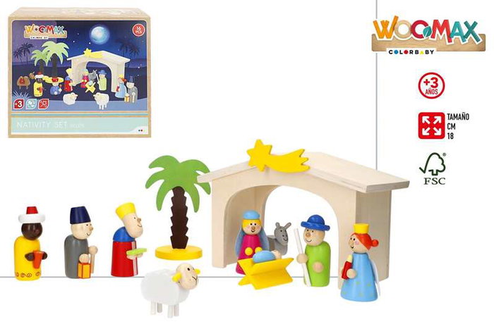 Color Baby Belen de Madera con Figuras y Accesorios, 18 cm