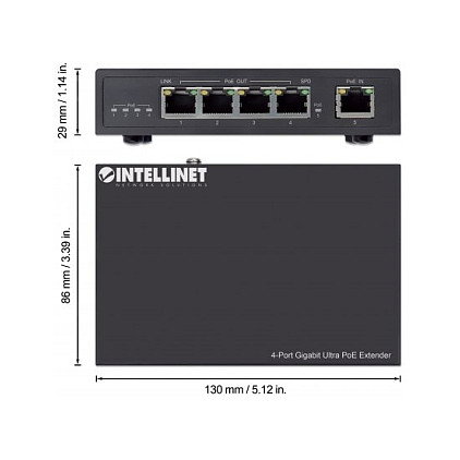 Intellinet 561617 Extensor Ultra PoE Gigabit de 4 puertos 90W