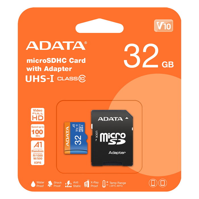 ADATA MicroSDHC 32GB UHS-I Clase 10 con Adaptador ADATA MicroSDHC 32GB UHS-I Clase 10 con Adaptador