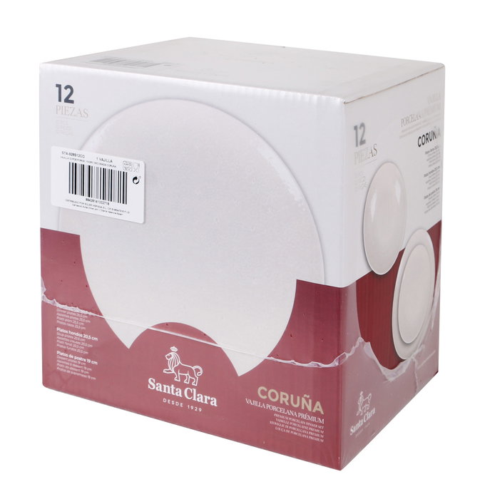 Santa Clara Vajilla 12 Piezas Porcelana Ivory Coruña Decoración Digital Relieve