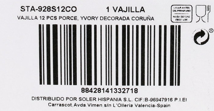 Santa Clara Vajilla 12 Piezas Porcelana Ivory Coruña Decoración Digital Relieve