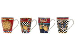 DKD Home Decor Mug Porcelana Sicilia 2024 Rojo Amarillo Limones Apto Microondas Lavavajillas 350ml 8.5x11x12 cm (12 Unidades)