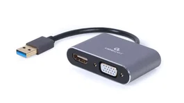 Gembird A-USB3-HDMIVGA1 Adaptador USB 3.0 a HDMI y VGA para Monitor y Proyector, Soporta 4K UHD 3840x2160 1080p, Gris Espacial