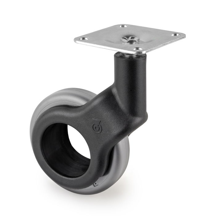 Emuca Lote de 4 ruedas Hole 2 con placa de montaje, diámetro 60mm, Acero y Plástico, Plástico gris