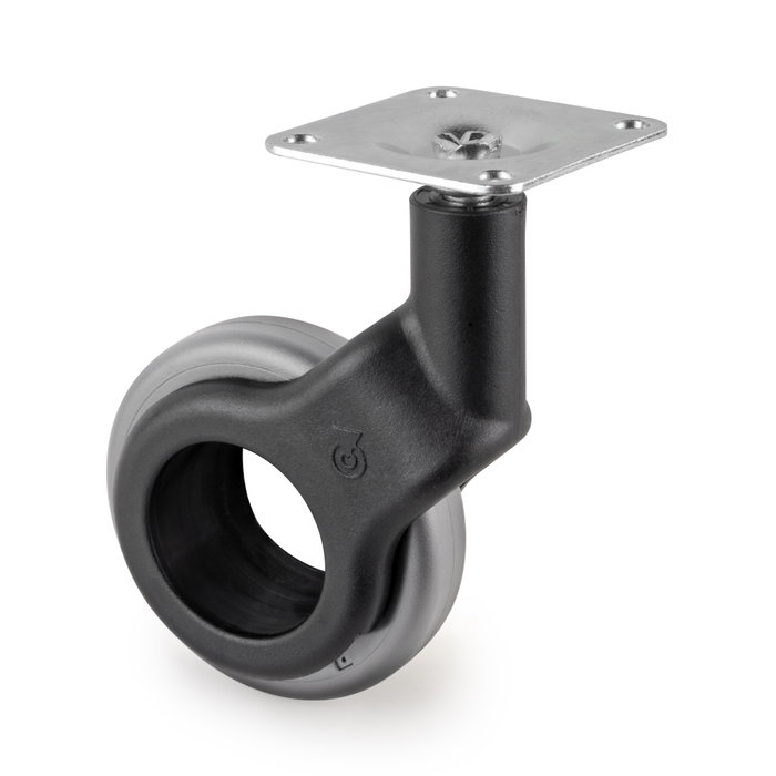 Emuca Lote de 4 ruedas Hole 2 con placa de montaje, diámetro 60mm, Acero y Plástico, Plástico gris