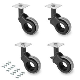 Emuca Lote de 4 ruedas Hole 2 con placa de montaje, diámetro 60mm, Acero y Plástico, Plástico gris