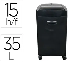 Q-connect Destructora KF15553: 15 Hojas, Corte Partículas 4x30mm, Nivel Seguridad P-4, Papelera 35L, Destruye Grapas, Clips, CDs y Tarjetas