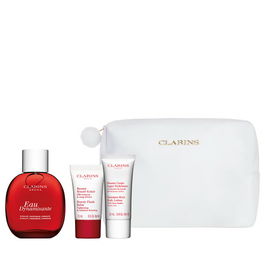Set Clarins: Eau Dynamisante, Scented Spray, Unisex, 100 ml + Beauty Flash Balm, Brightening, Balm, For Face, 15 ml + Clarins, Zippered, GWP Textile Pouch, White + Moisture-Rich, Shea Butter, Moisturising, Body Lotion, Body, 30 ml